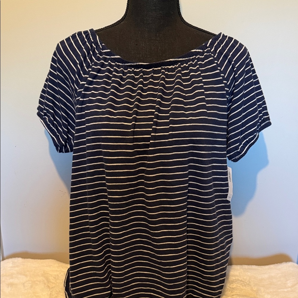Old Navy Navy and White Striped Short Sleeve Tunic